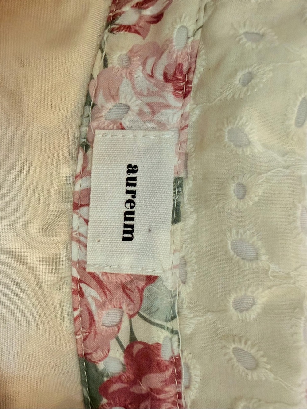 AUREUM Cream Eyelet Mini Dress with Pink Rose Print - Picture 8 of 8